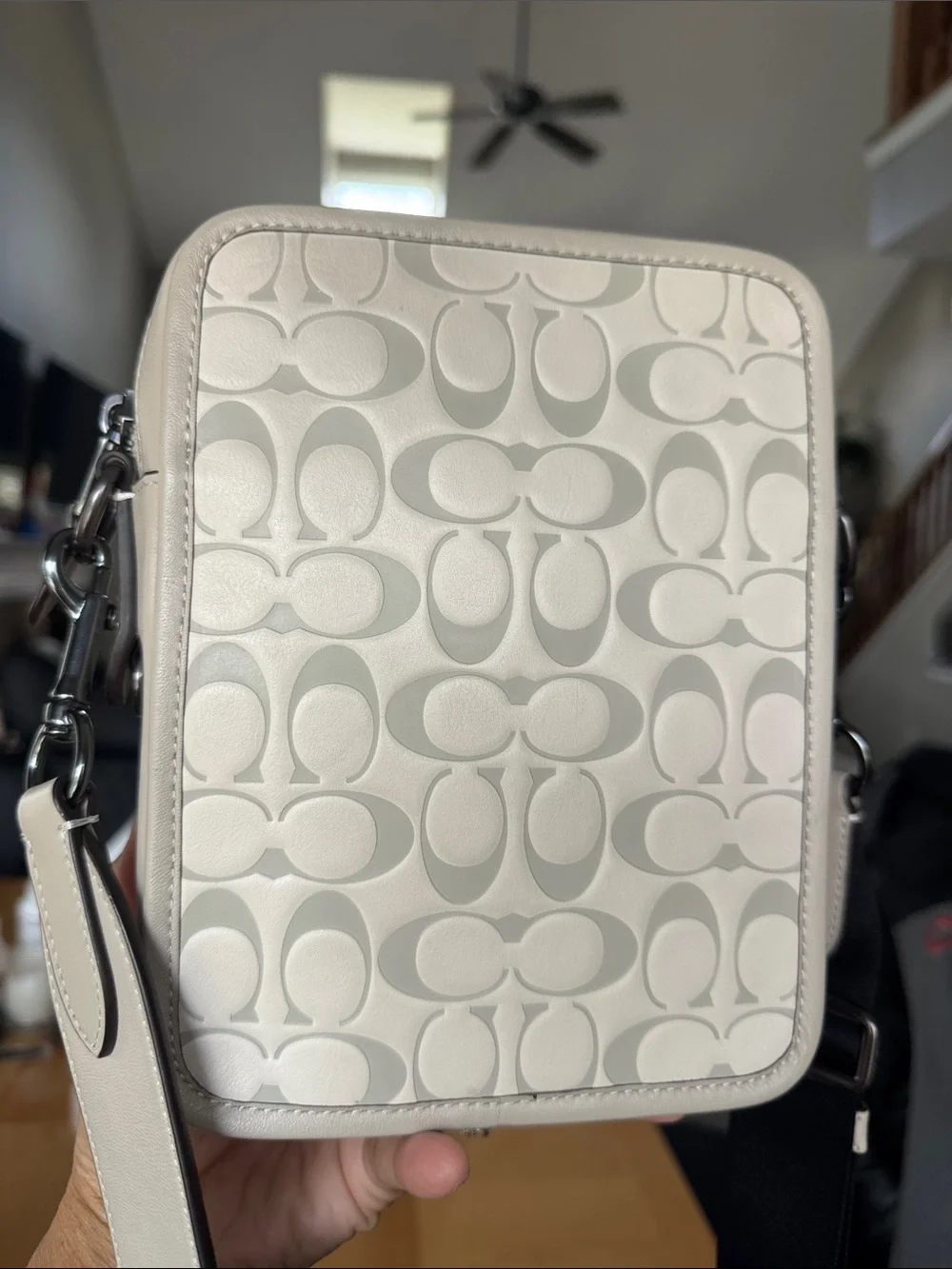 Coach Men’s Signature Crossbody Bag in Chalk and Light Gray